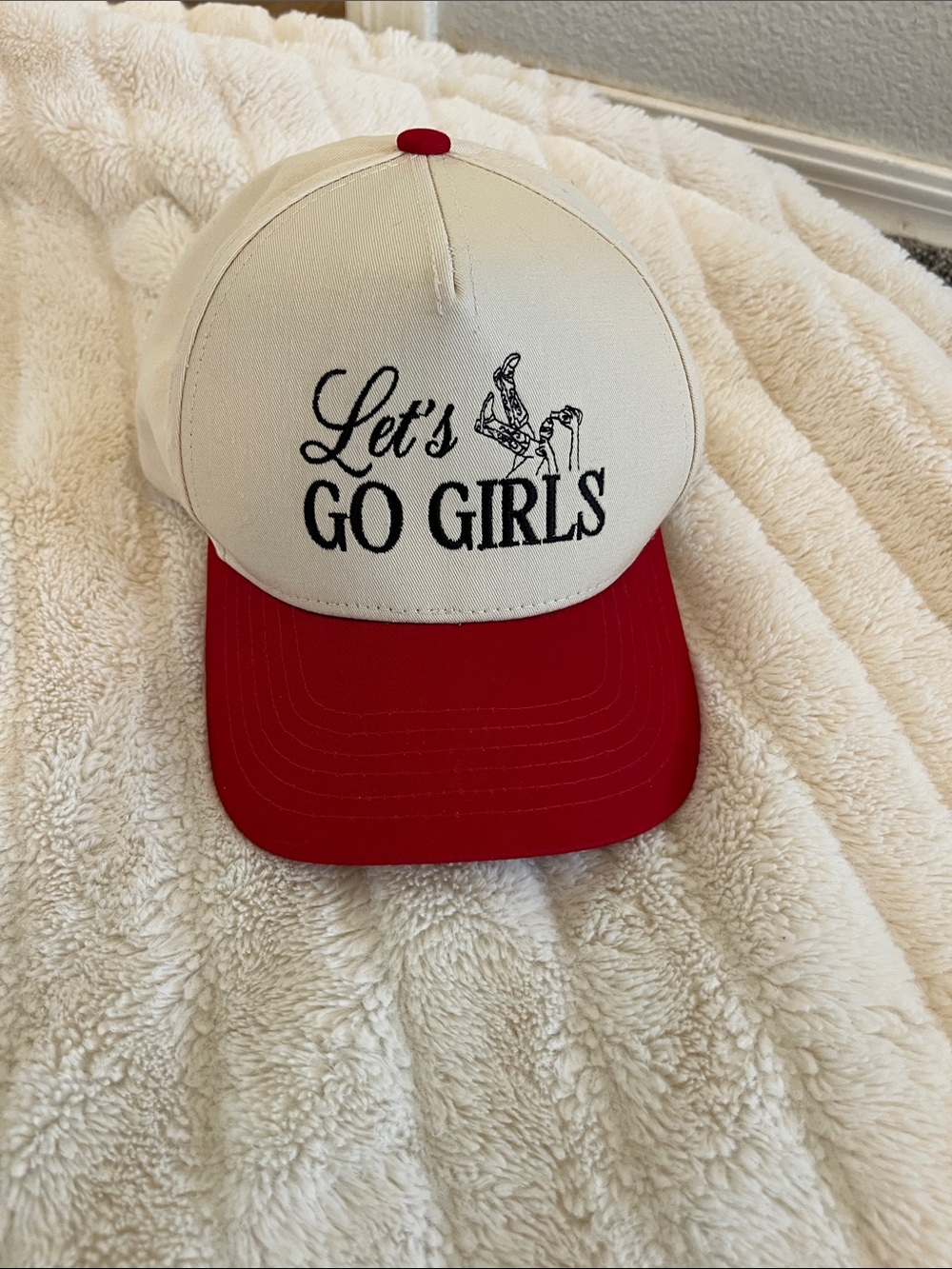Let's Go Girls Red & White embroidered women’s Trucker Hat